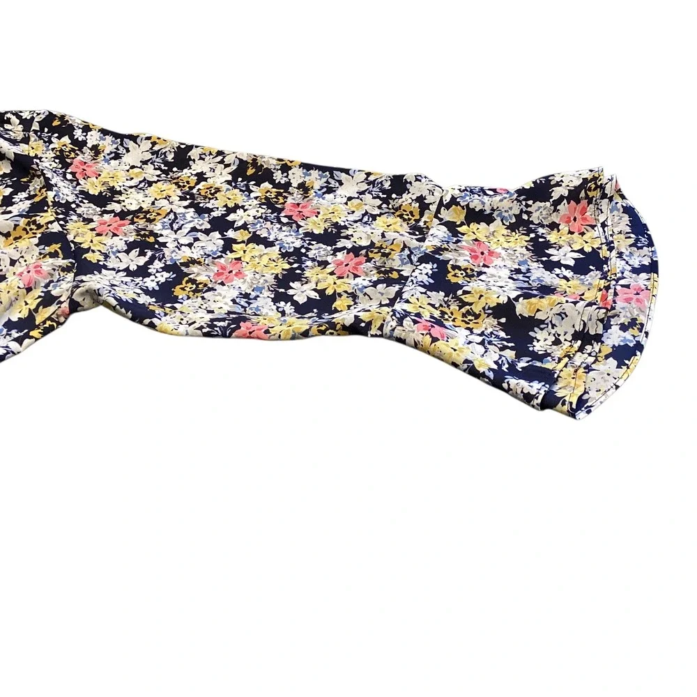 Charter Club Womens 1X Navy Floral Print Pleated V Neck Long Sleeve Tunic Top‎